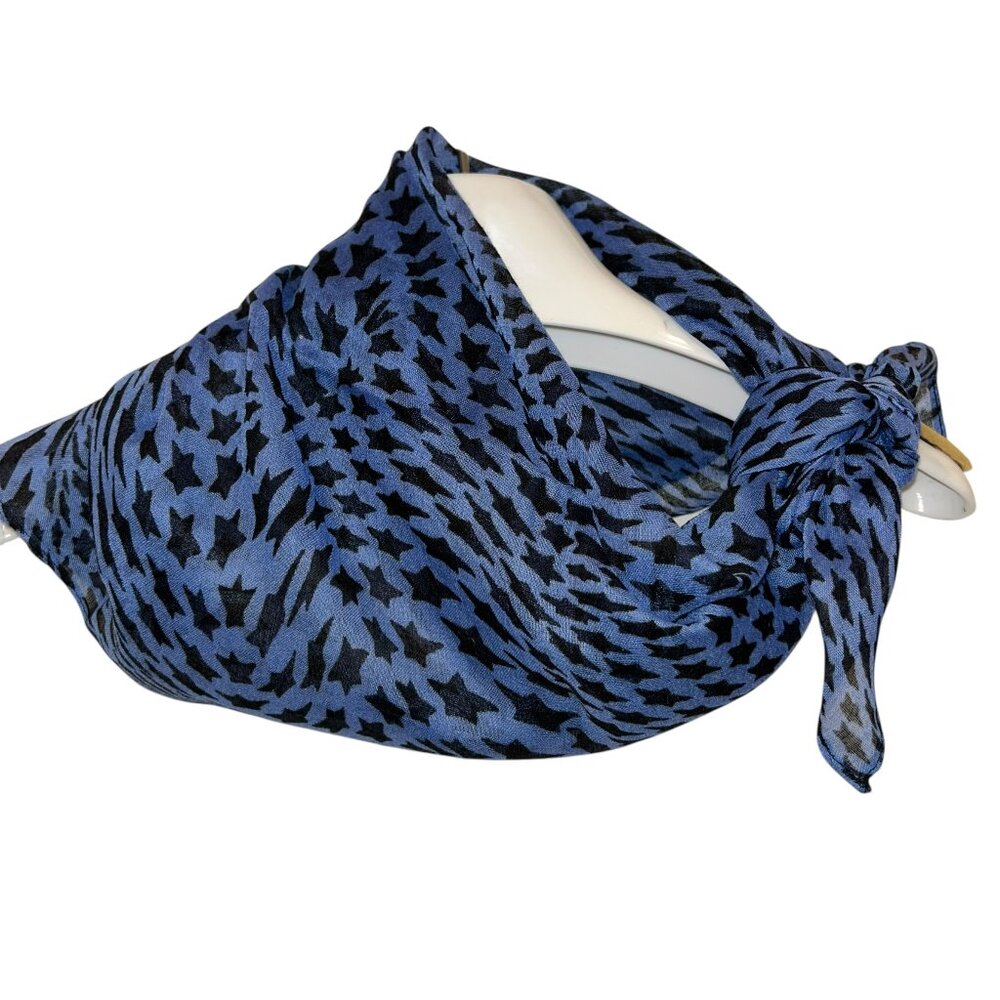 Thierry Mugler parfum blue black abstract stars print handkerchief scarf